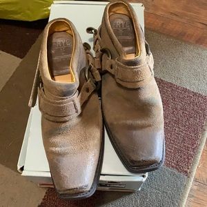 Tan brown distressed ankle bootie